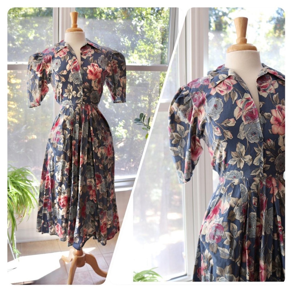 Vintage Handmade 1980’s Floral Button Up A-Line Rodeo Dress